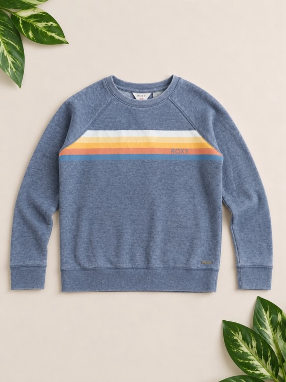 Roxy Women’s Light Heather Blue Striped Crewneck Pullover